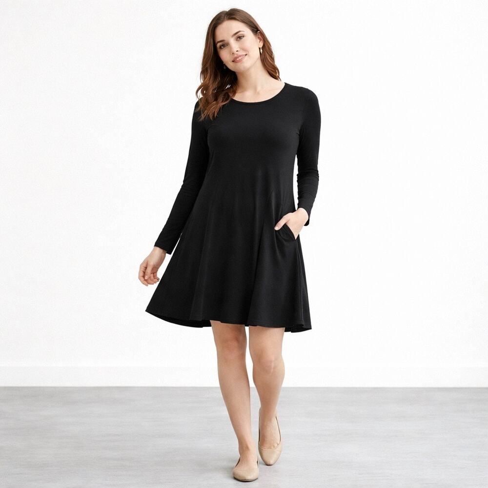 Betabrand Travel Dress Small Black Minimalist Swing Pocket Modal Comfort